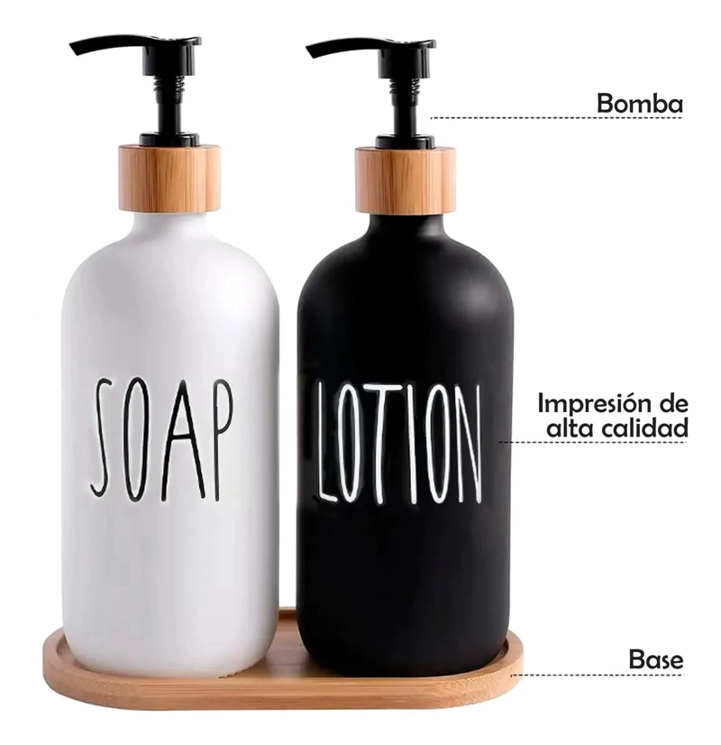 SET 2 DISPENSADORES JABON LIQUIDO VIDRIO 500ML - 4