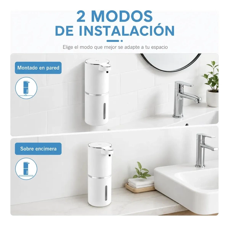 DISPENSADOR AUTOMATICO DE JABON ESPUMA 380ML RECARGABLE - 5