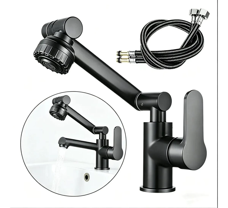 LLAVE MONOMANDO GIRATORIA 1080° COLOR NEGRO PARA BAÑO Y   - 1