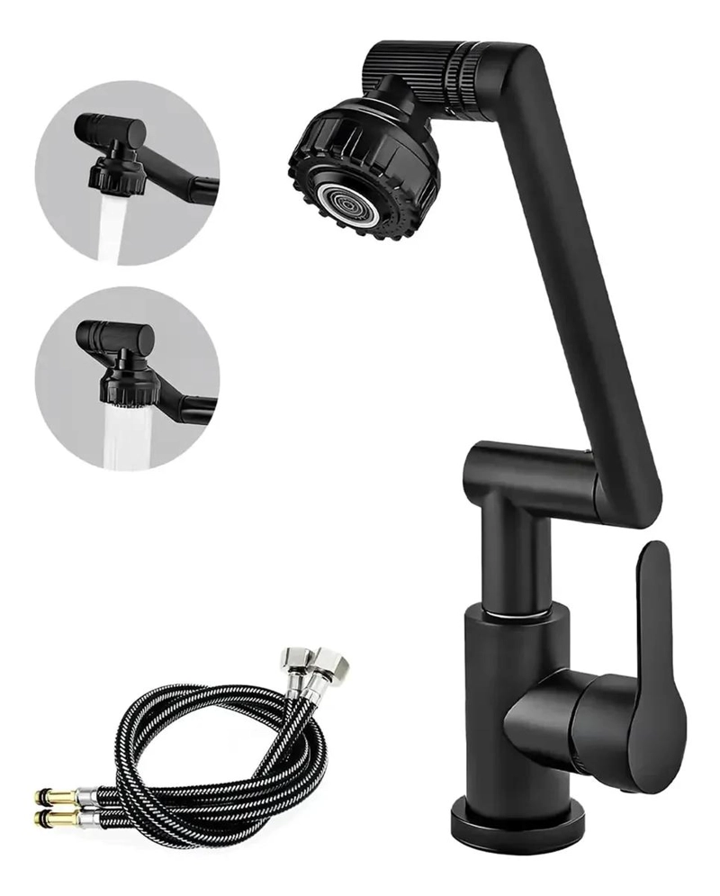 LLAVE MONOMANDO GIRATORIA 1080° COLOR NEGRO PARA BAÑO Y   - 2