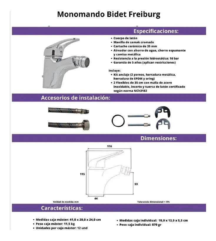 LLAVE MONOMANDO PARA BIDET CON DISEÑO FREIBURG - 3
