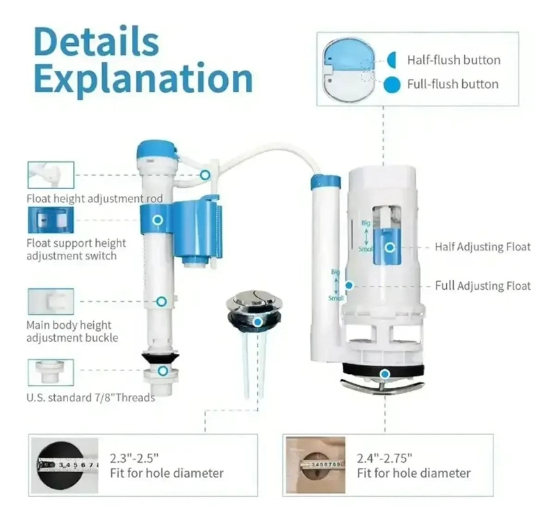 KIT COMPLETO DE VALVULA PARA ESTANQUE CON BOTON WC - 2