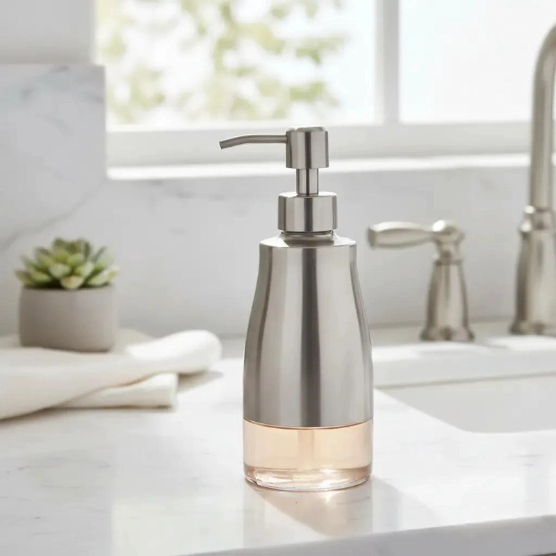 DISPENSADOR DE JABON ACERO INOXIDABLE Y VIDRIO 300ML - 1