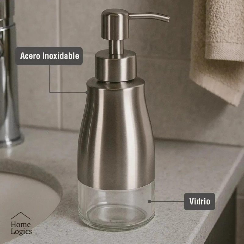 DISPENSADOR DE JABON ACERO INOXIDABLE Y VIDRIO 300ML - 3