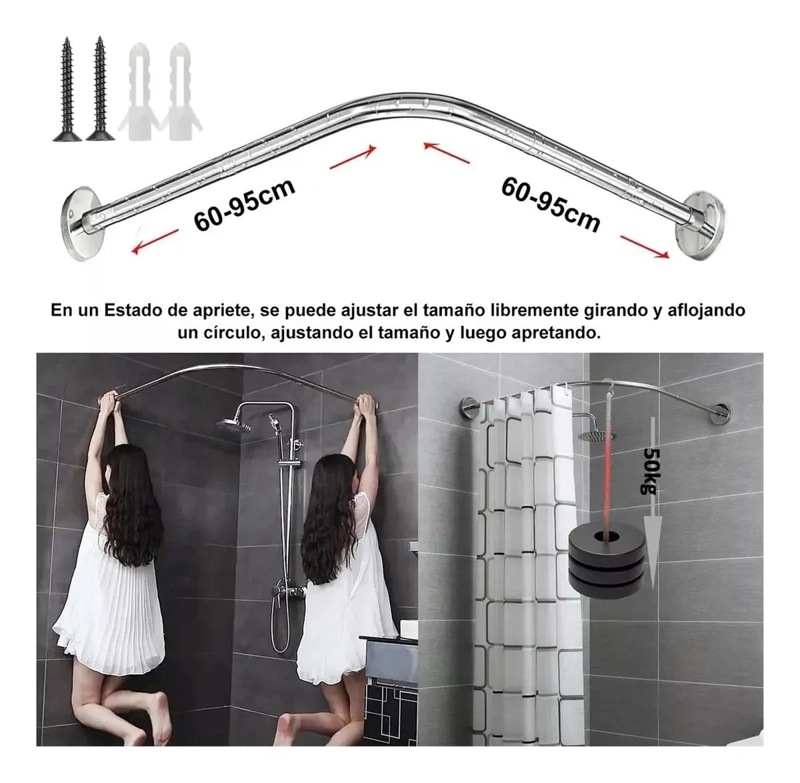 BARRA EXTENSIBLE PARA CORTINA DE DUCHA ESQUINERA 60-95 CM - 2