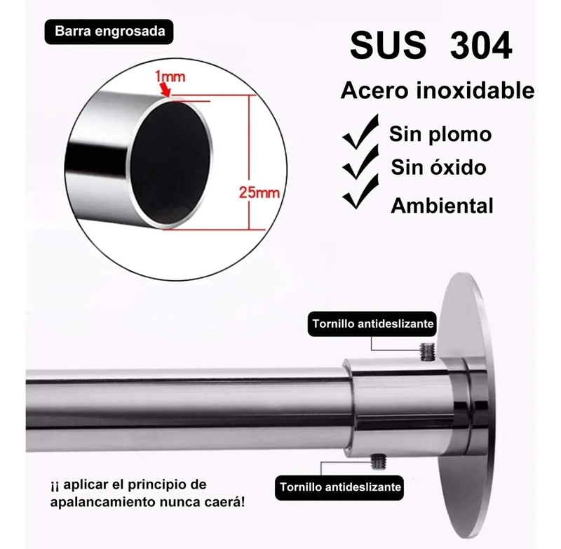 BARRA EXTENSIBLE PARA CORTINA DE DUCHA ESQUINERA 60-95 CM - 4