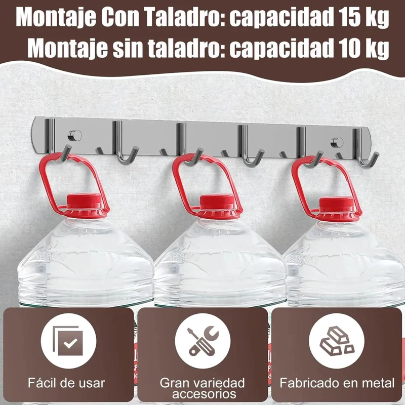 PERCHERO DE ACERO INOXIDABLE CON 6 GANCHOS PARA COCINA Y - 4