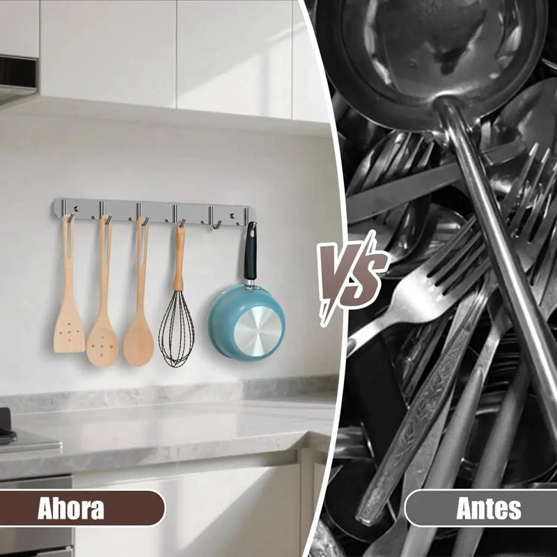 PERCHERO DE ACERO INOXIDABLE CON 6 GANCHOS PARA COCINA Y - 5