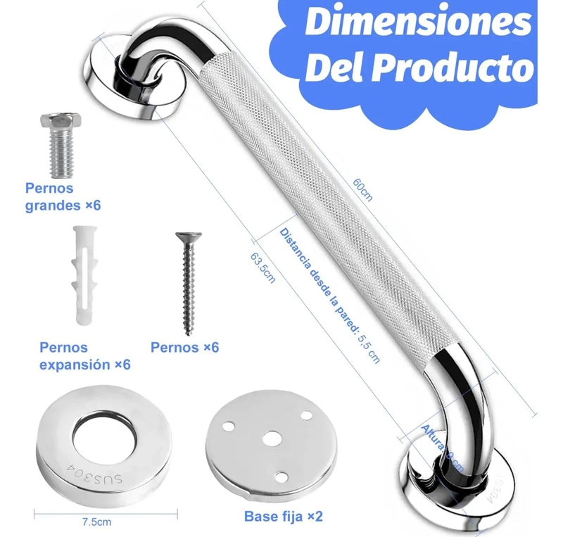 MANILLAS DE SEGURIDAD PARA BAÑO EN ACERO INOXIDABLE 60 CM - 3