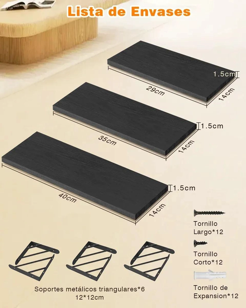 SET 3 REPISAS FLOTANTES DE MADERA PARA PARED - 3
