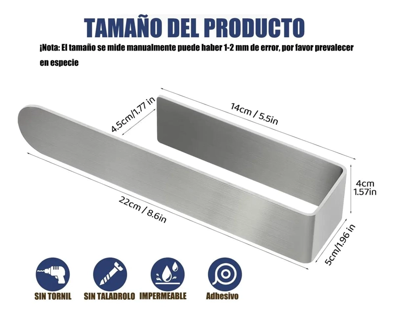 SOPORTE TOALLERO METALICO ADHESIVO PARA BAÑO - 2