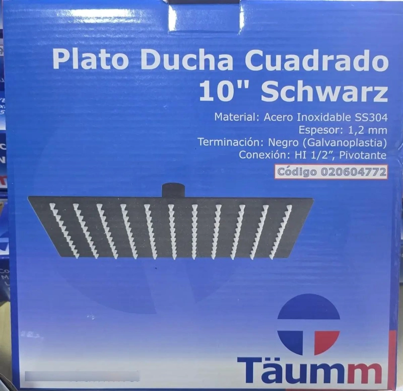 PLATO DE DUCHA CUADRADO NEGRO CON BRAZO 40 CM - 4