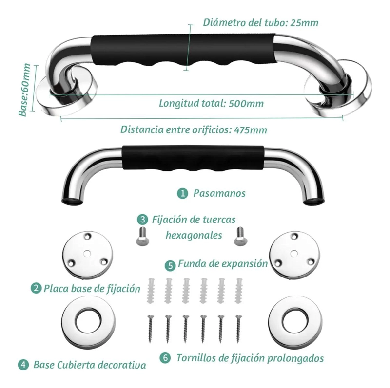 BARRA DE SEGURIDAD PARA BAÑO 50 CM ACERO INOXIDABLE - 4