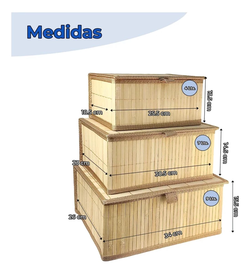 SET 3 CAJAS ORGANIZADORAS DE BAMBU PARA CLOSET Y BAÑO - 2