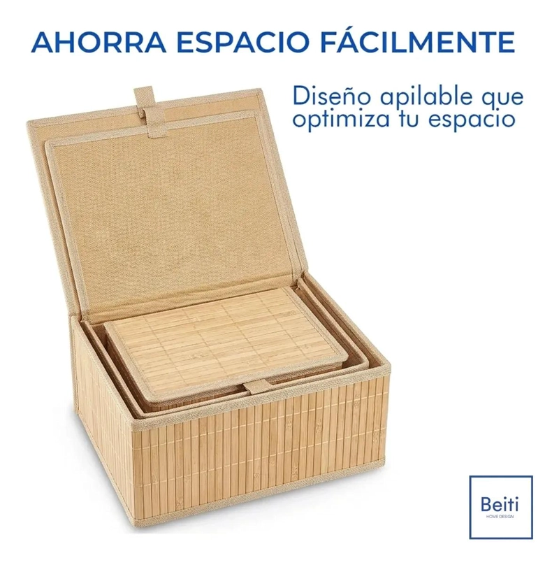 SET 3 CAJAS ORGANIZADORAS DE BAMBU PARA CLOSET Y BAÑO - 4