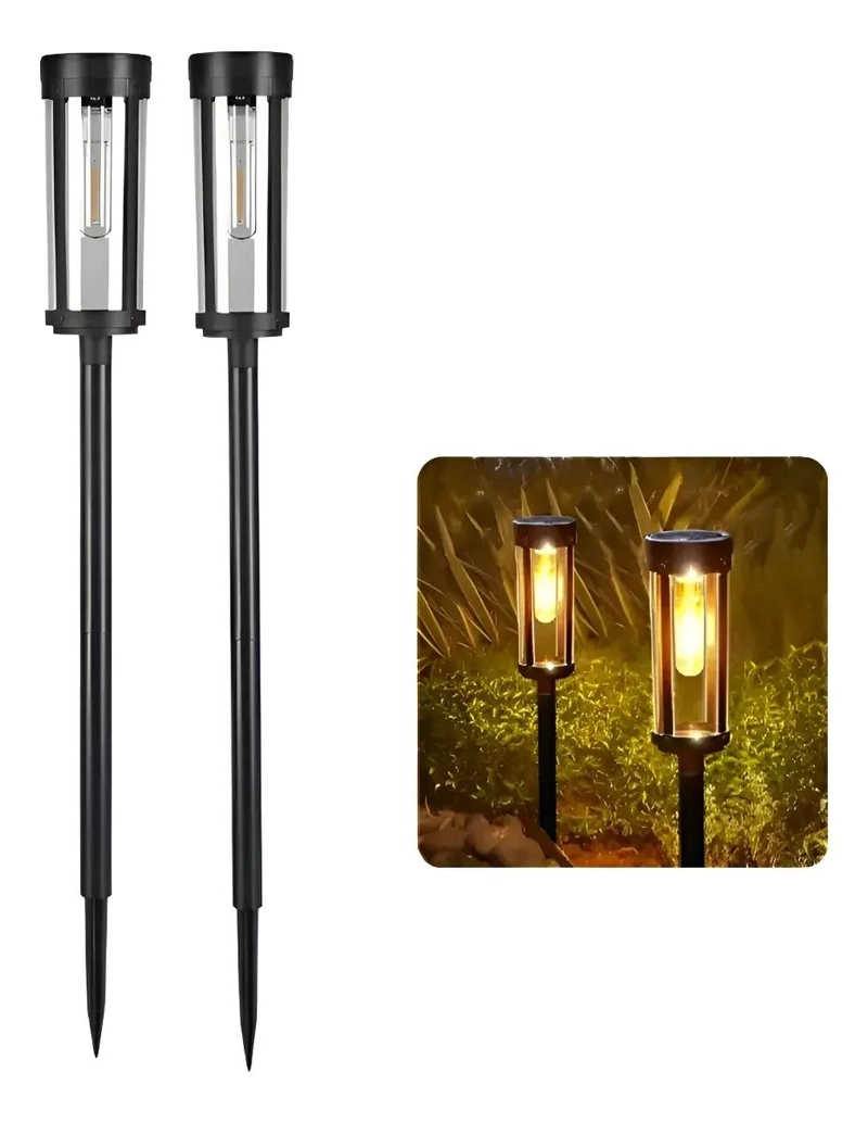 PACK 2 FOCOS ESTACA SOLAR PARA JARDIN LUZ CALIDA - 1
