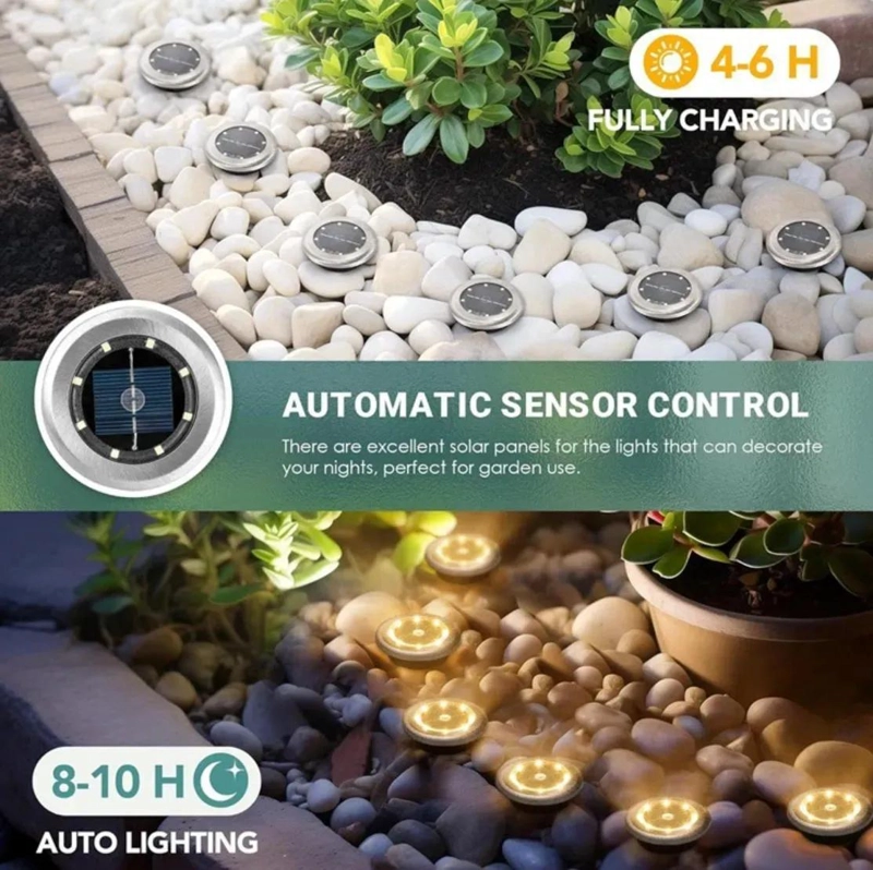JUEGO DE 12 ESTACAS SOLARES PARA JARDIN CON 8 LEDS - 3