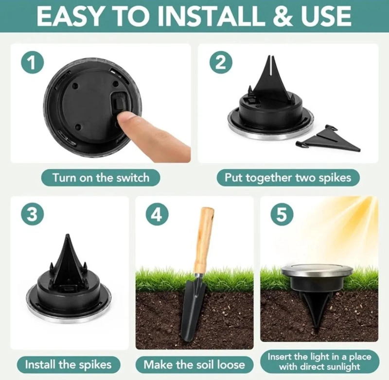 JUEGO DE 12 ESTACAS SOLARES PARA JARDIN CON 8 LEDS - 4
