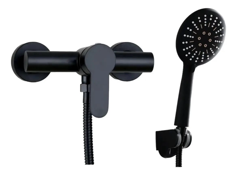 LLAVE DE DUCHA MONOMANDO NEGRA MATE KIT COMPLETO - 1