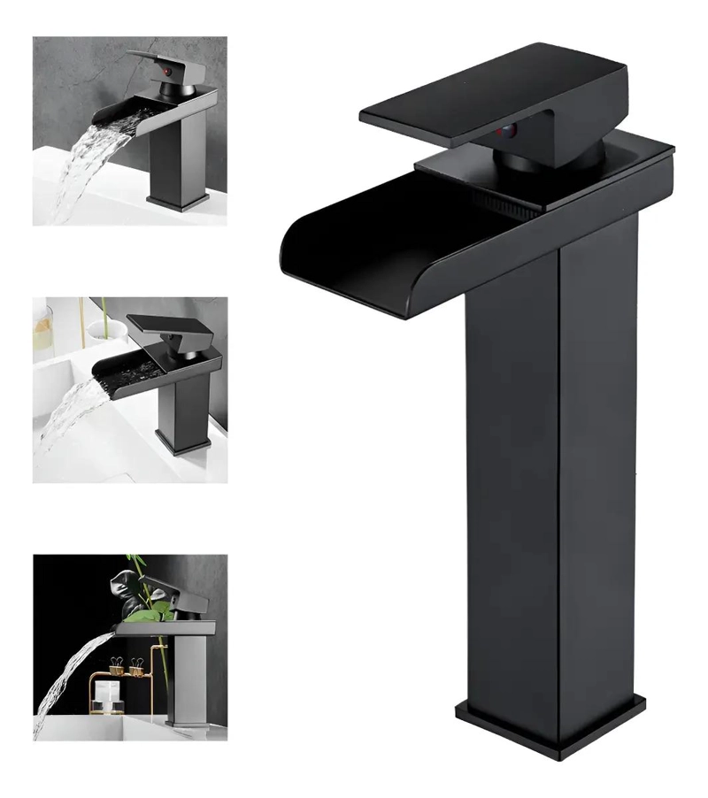 MONOMANDO ALTA CASCADA NEGRO 29CM FRIO CALIENTE CON FLEX - 1