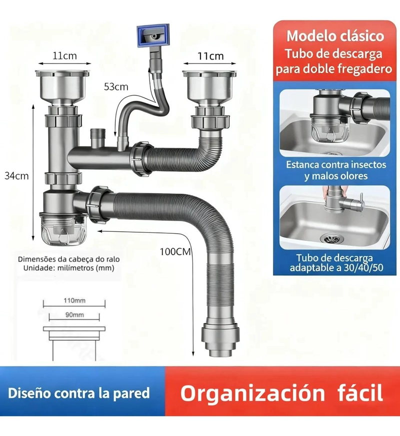 DESAGÜE DOBLE SELLADO PARA FREGADERO Y BAÑO - 2