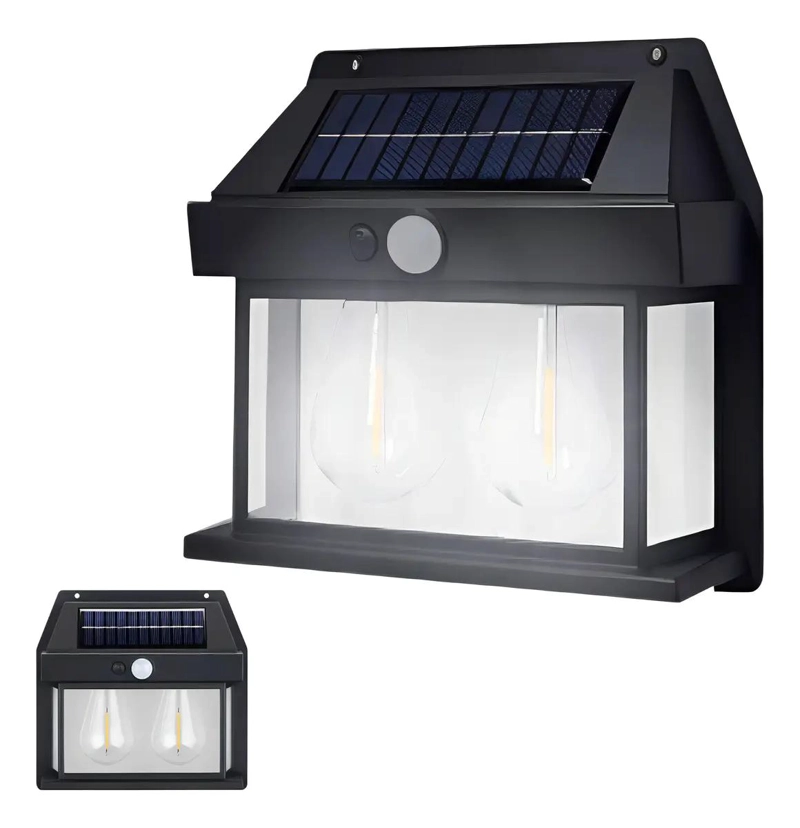 APLIQUE DE PARED SOLAR LED 2W LUZ BLANCA NEGRO VINTAGE - 1
