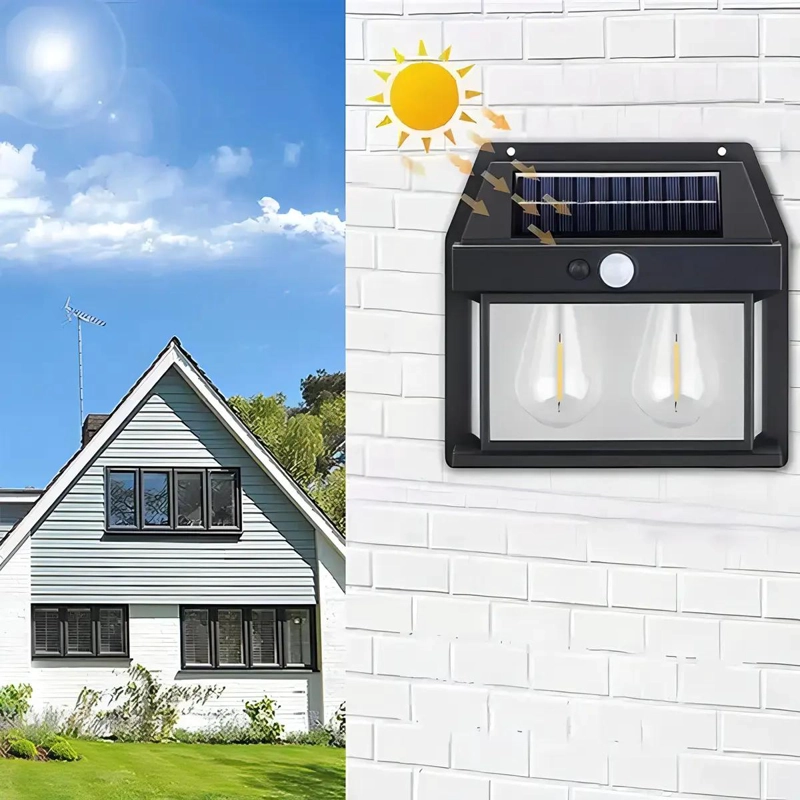APLIQUE DE PARED SOLAR LED 2W LUZ BLANCA NEGRO VINTAGE - 2