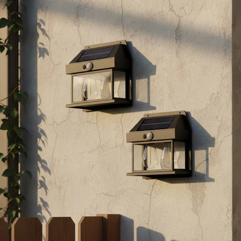 APLIQUE DE PARED SOLAR LED 2W LUZ BLANCA NEGRO VINTAGE - 5