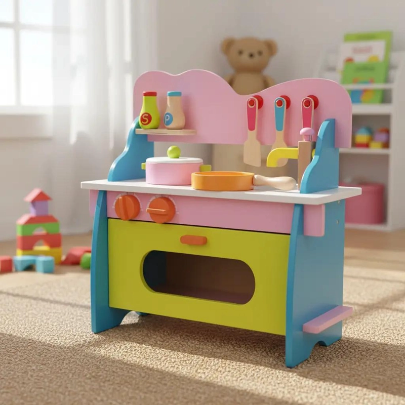 COCINA DE JUGUETE DE MADERA PARA NIÑAS DIDACTICA - 1