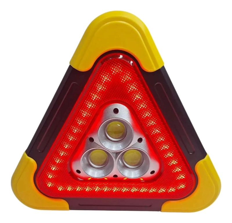 TRIANGULO DE EMERGENCIA RECARGABLE CON 3 LEDS Y PANEL SOL - 1