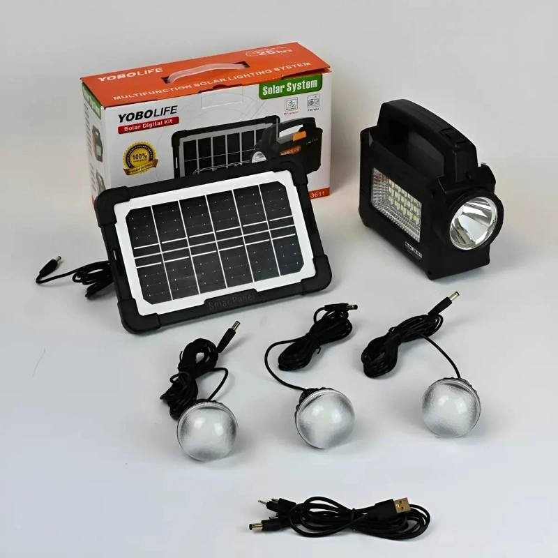 KIT DE EMERGENCIA SOLAR CON RADIO, LINTERNA Y FOCO - 2