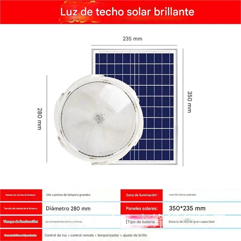 LAMPARA PLAFON REDONDA DE TECHO SOLAR 300W BLANCO FRIO - 2