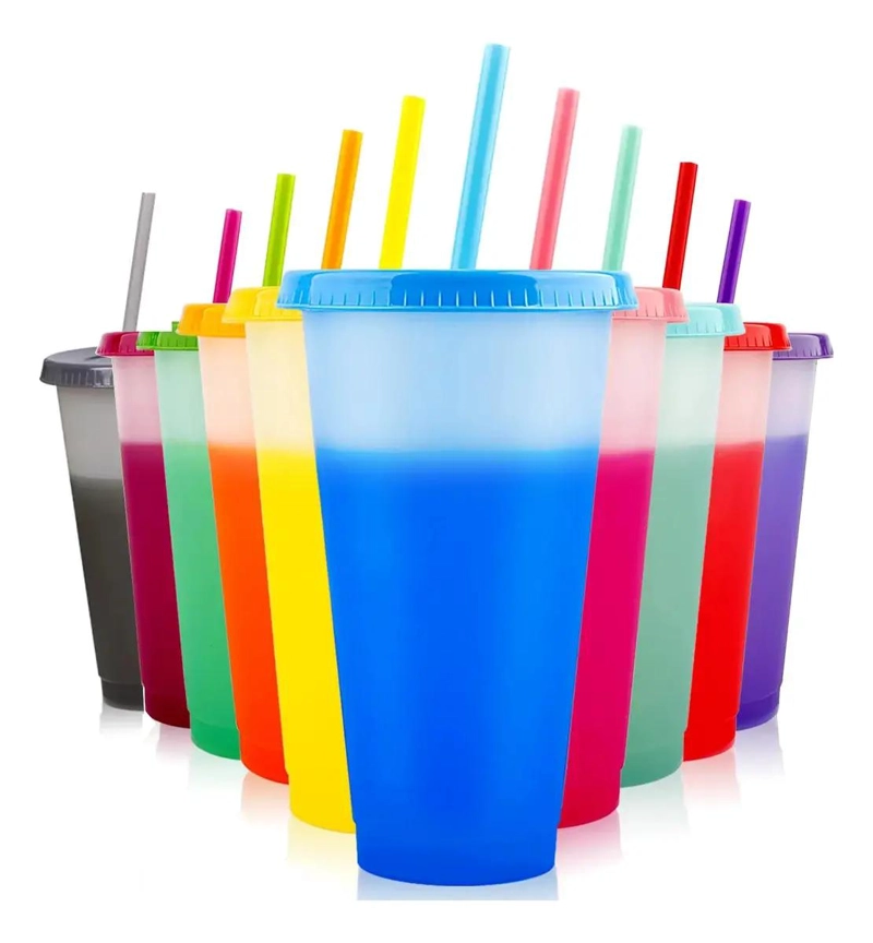 SET 10 VASOS CAMBIA COLOR 710ML CON TAPA Y POPOTE - 2