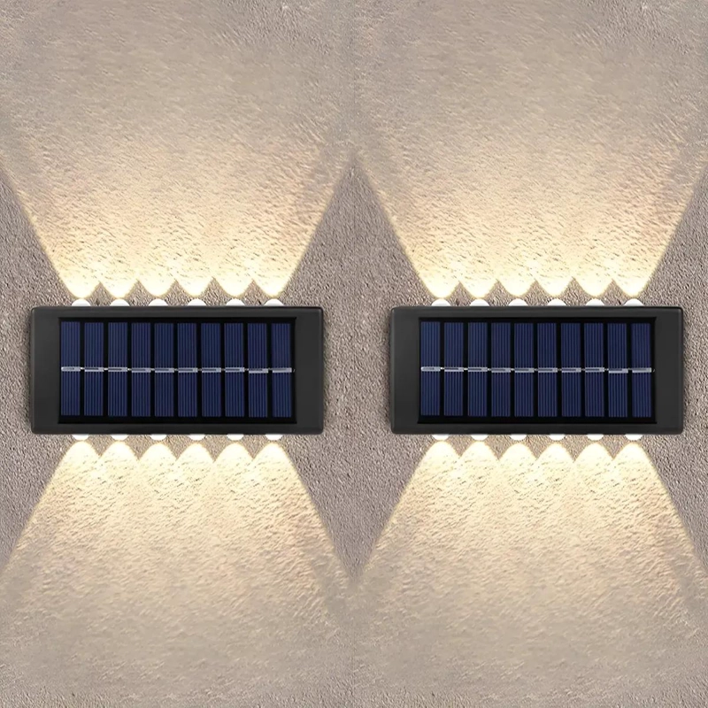 PACK 2 FOCOS APLIQUE SOLAR DE MURO 12 LED LUZ CALIDA - 2