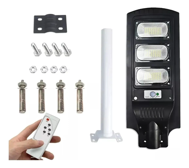 FOCO LED SOLAR 120W CON CONTROL Y POSTE BLANCO - 1
