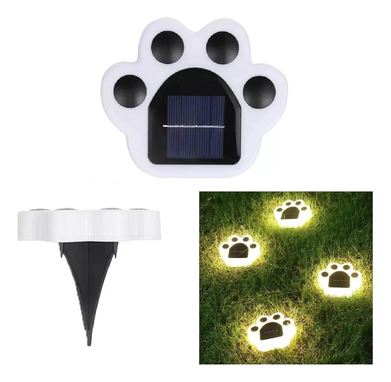 LUZ SOLAR DE JARDIN CON 4 ESTACAS Y DISEÑO DE HUELLA - 1