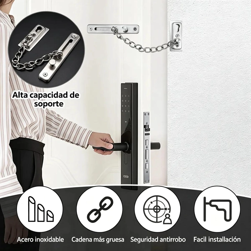 JUEGO 2 CERRADURAS CADENA SEGURIDAD PARA PUERTAS Y VENTAS - 4