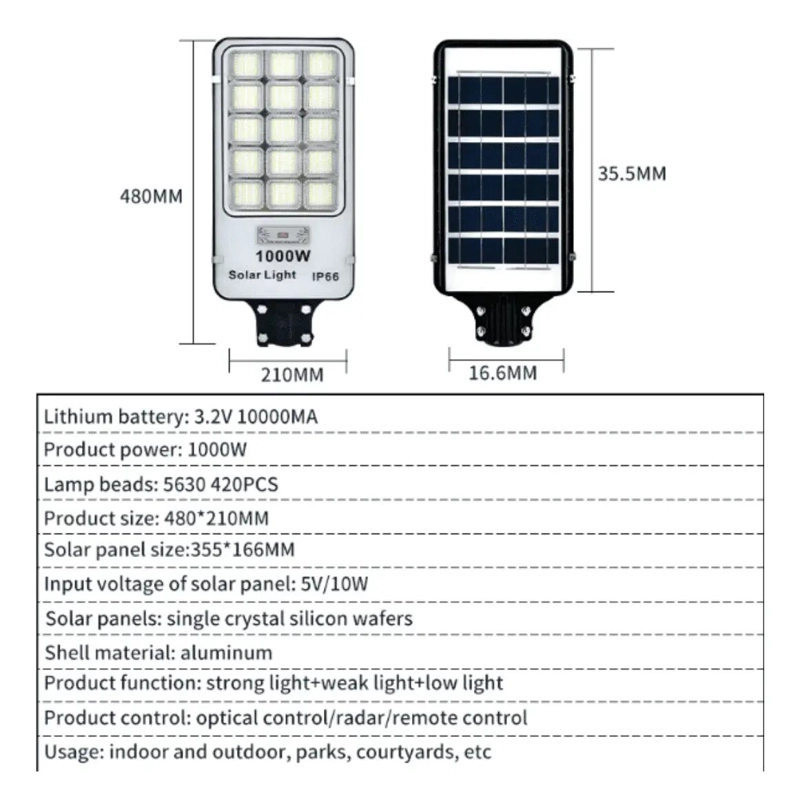 FOCO SOLAR TIPO POSTE 1000W CON CONTROL REMOTO - 5