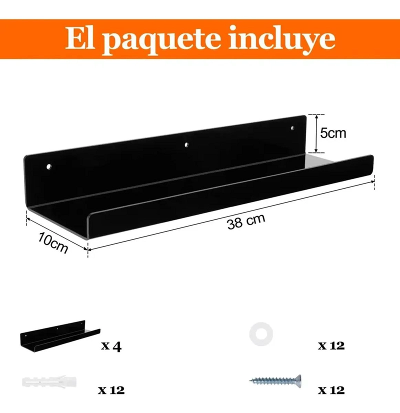SET 4 ESTANTES FLOTANTES ACRILICO PARA PARED - 4