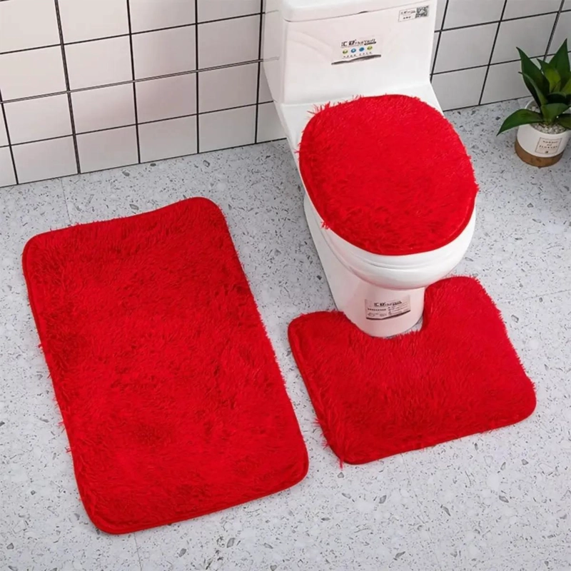 SET 3 ALFOMBRAS DE BAÑO PELUDAS COLOR LISO - 1