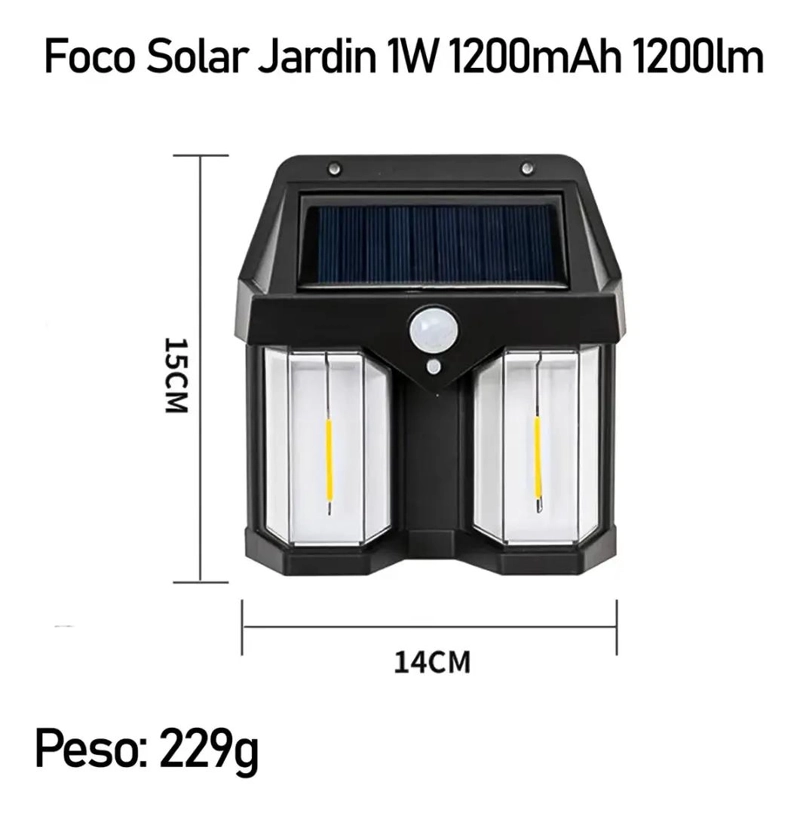 FAROL SOLAR DE PARED CON SENSOR Y 2 LEDS LUZ CALIDA - 2