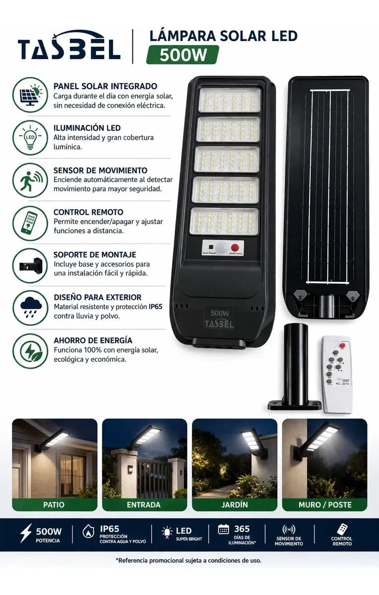 FOCO SOLAR LED 500W CON SENSOR DE MOVIMIENTO PARA EXTERIO - 4