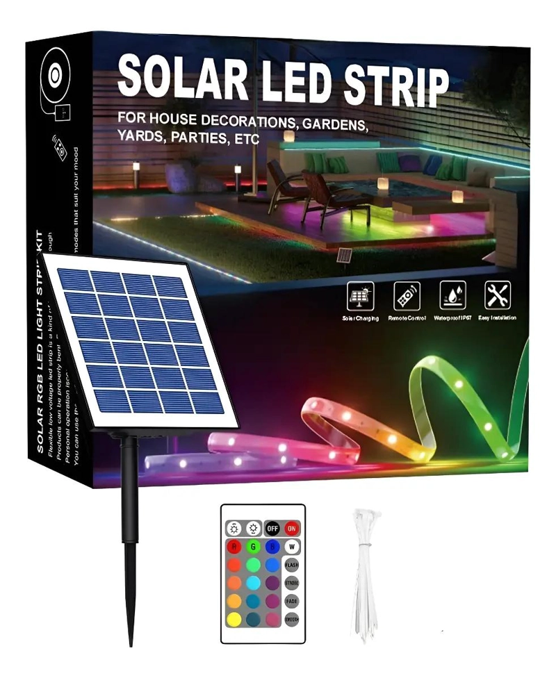 CINTA LED SOLAR RGB 10 METROS CON CONTROL REMOTO - 1