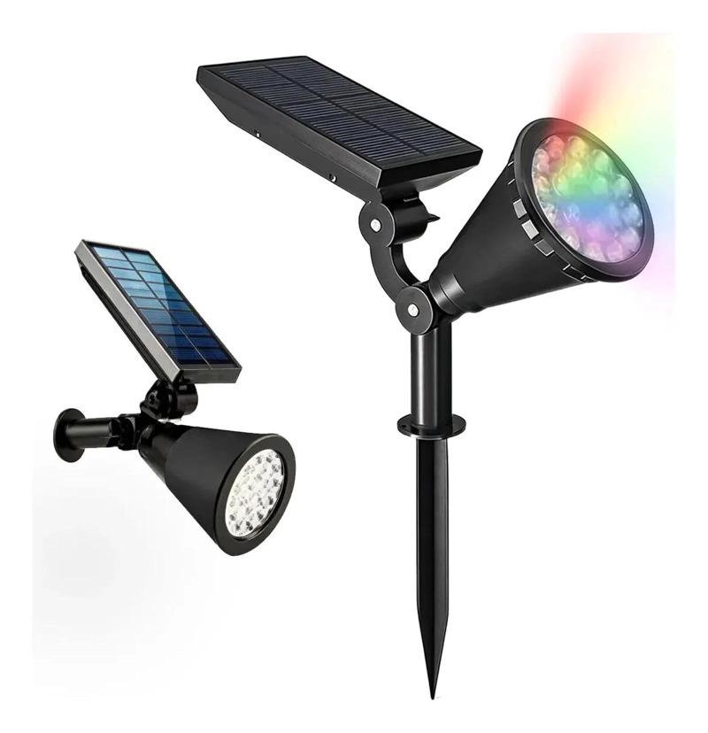 FOCO SOLAR RGB 2 EN 1 CON ESTACA Y COLGANTE IMPERMEABLE - 1