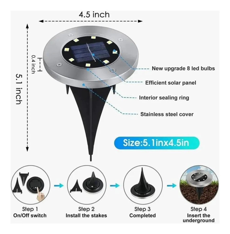 FOCO SOLAR LED PARA JARDIN CON LUZ BLANCA Y AMARILLA - 5