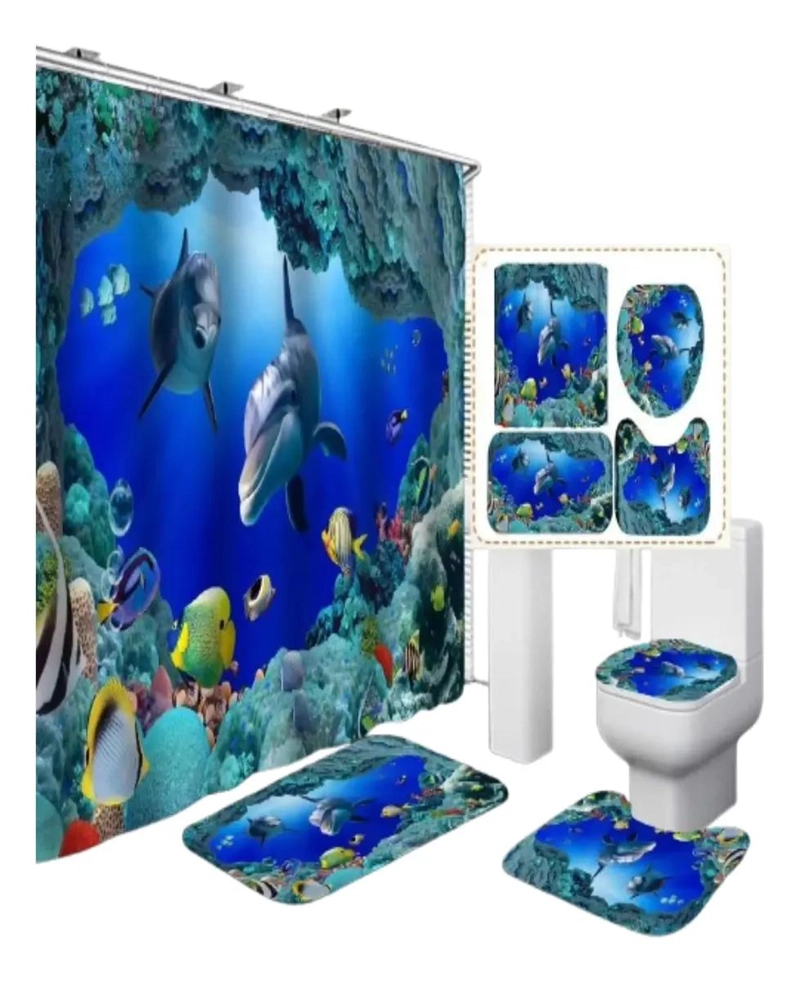 JUEGO DE BAÑO 4 PIEZAS CON CORTINA Y ALFOMBRAS - 1