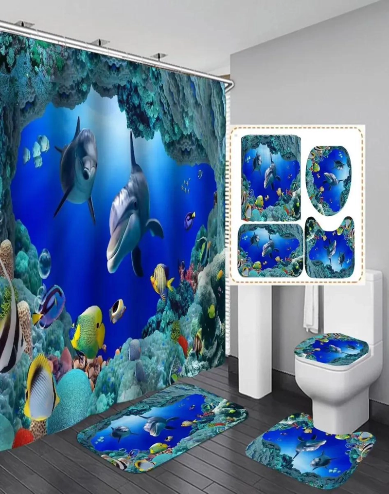 JUEGO DE BAÑO 4 PIEZAS CON CORTINA Y ALFOMBRAS - 2