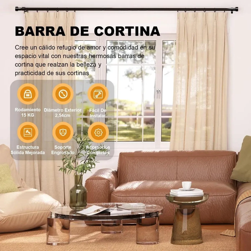 BARRA DE CORTINA AJUSTABLE 95-225 CM PARA DORMITORIOS Y B - 2