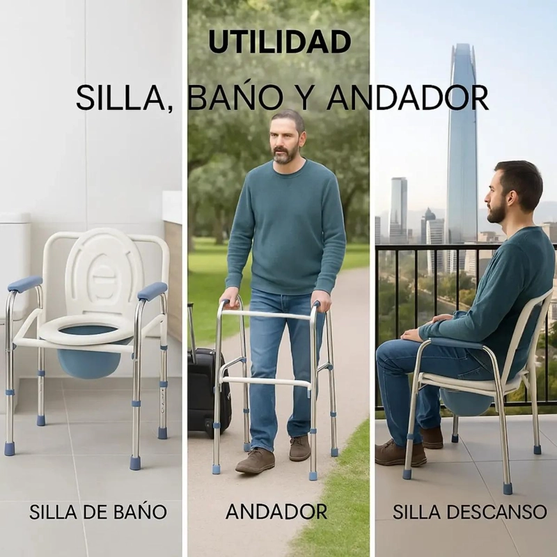 SILLA INODORO PORTATIL CON AGARRADERA AJUSTABLE PARA BAÑO - 5