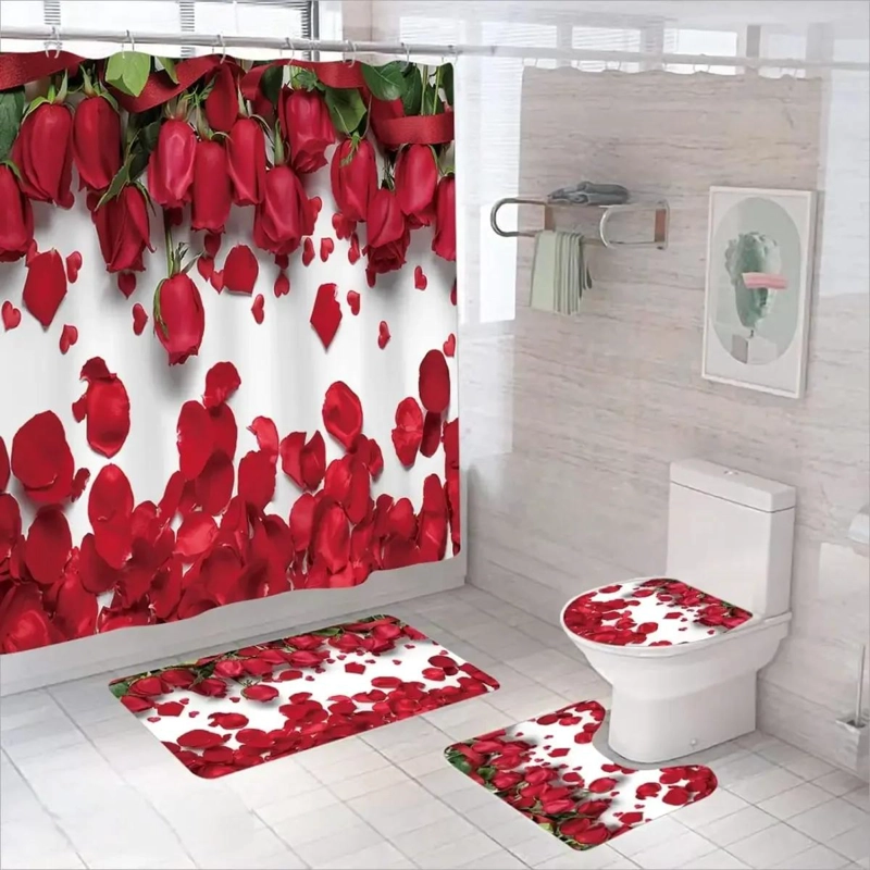 JUEGO DE BAÑO 4 PIEZAS CON CORTINAS Y ALFOMBRAS - 1